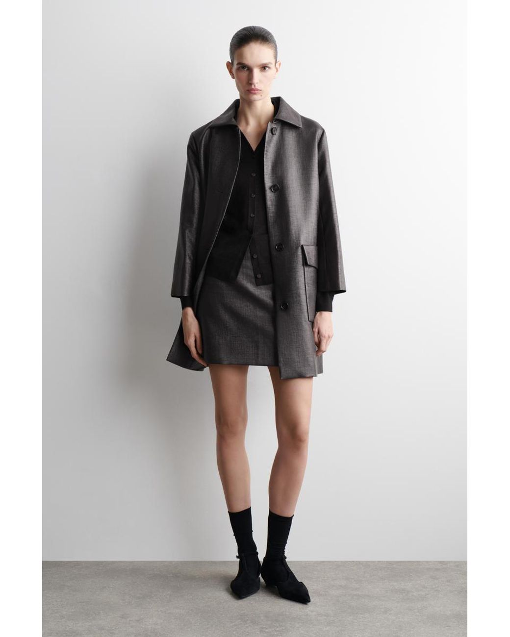 COS Black Knitted Linen-Merino Shirt