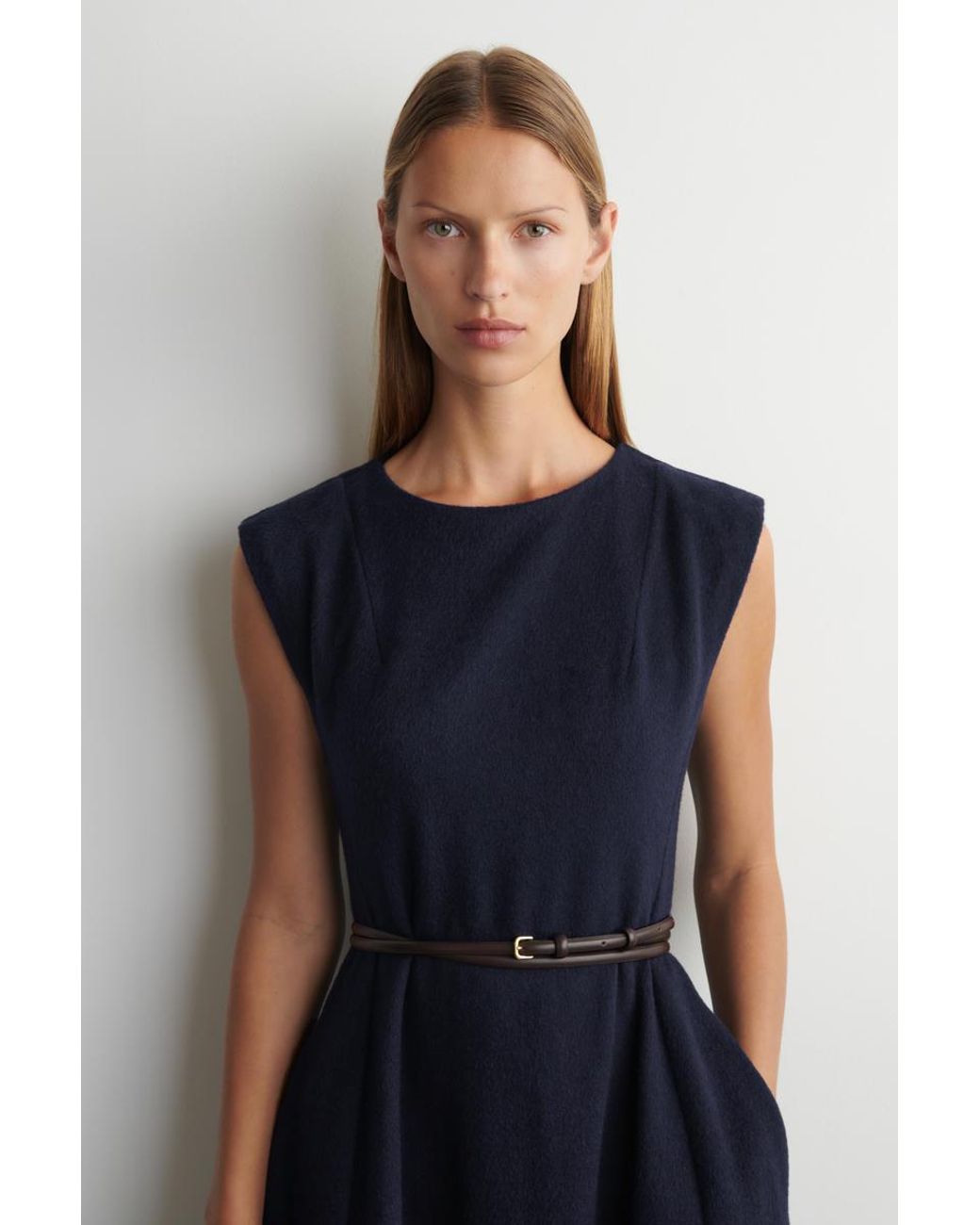 COS Blue Sculpted Brushed-Wool Midi Dress
