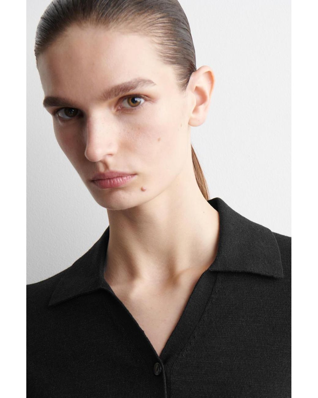 COS Black Knitted Linen-Merino Shirt