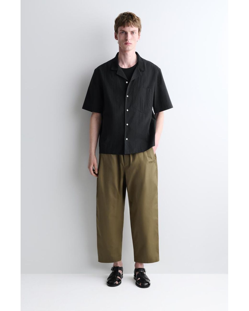 COS Blue Camp-Collar Cotton Shirt for men