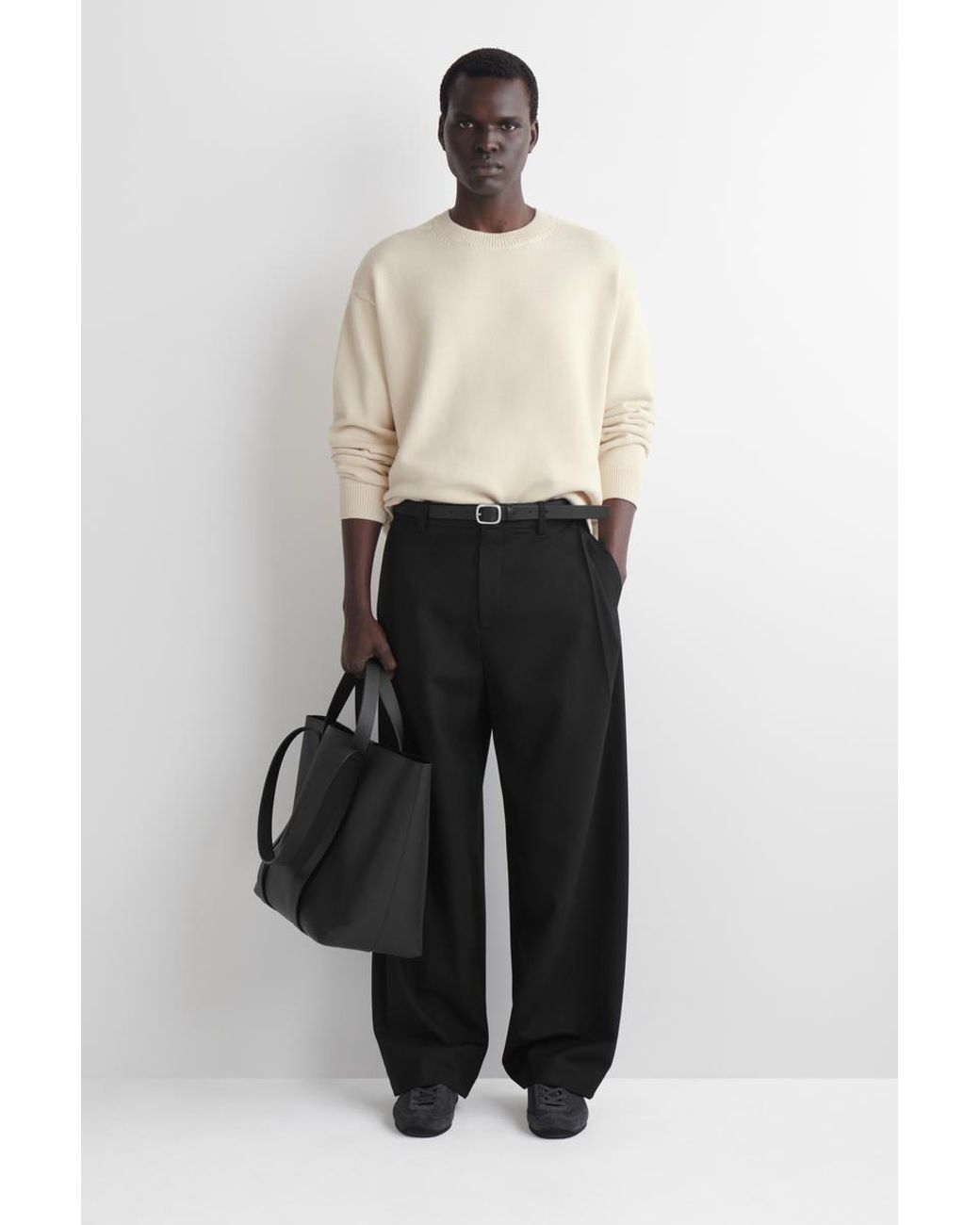 COS White Knitted Cotton Crew-Neck Jumper for men