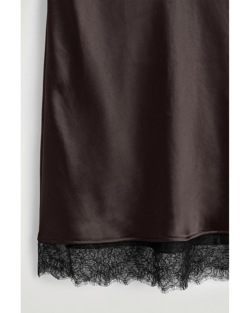 COS Brown Lace-Trimmed Satin Midi Skirt