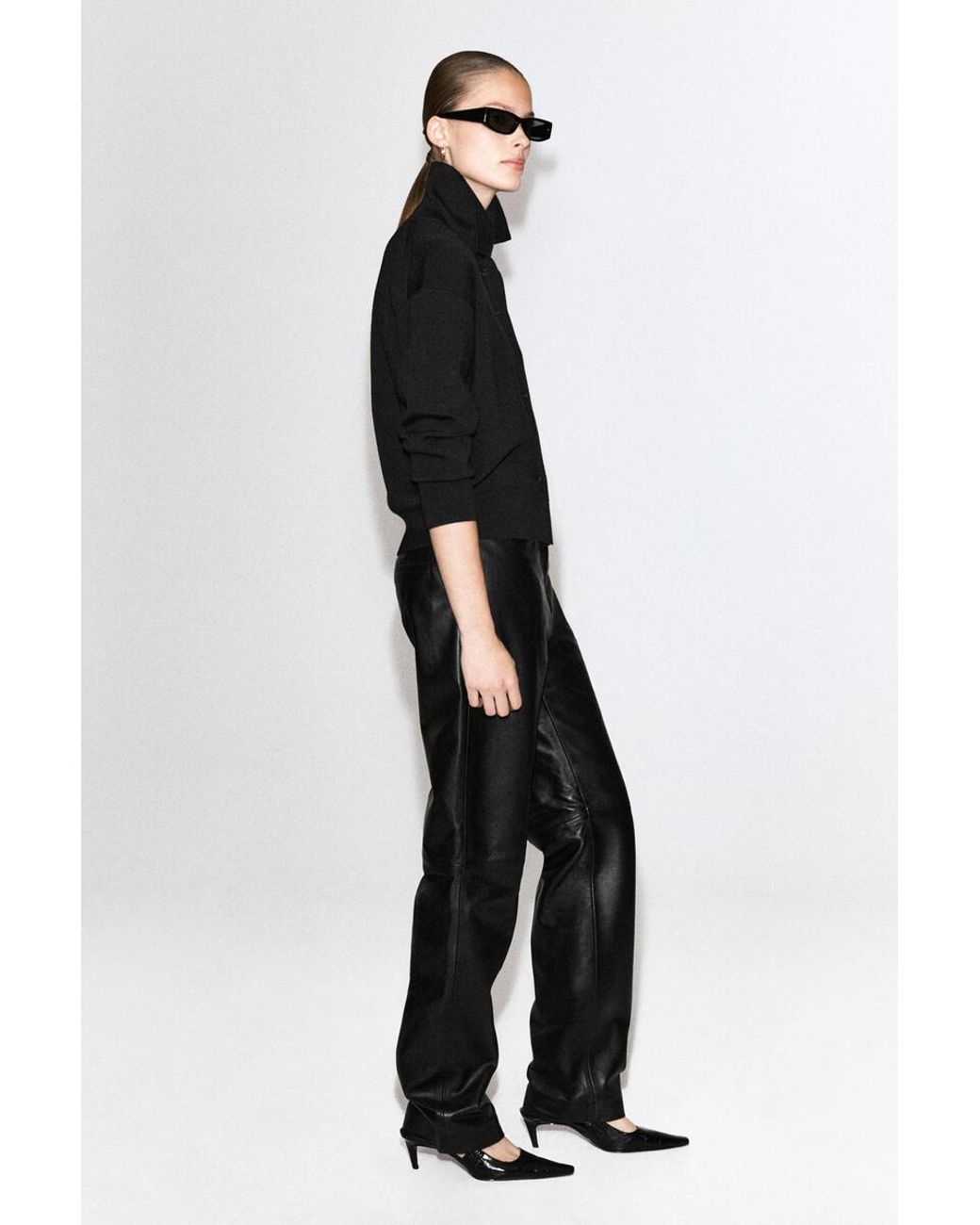 COS Black Merino Wool Funnel-Neck Cardigan