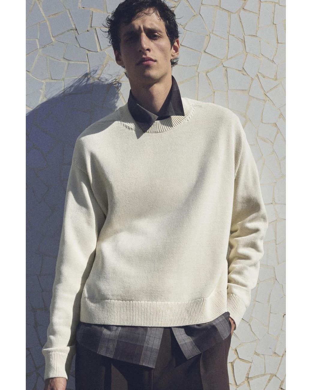 COS White Knitted Cotton Crew-Neck Jumper for men