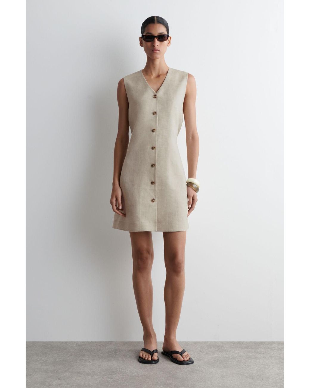 knee length dresses for ladies Emma Button Down Mini Dress in Natural – Isalis main image 1