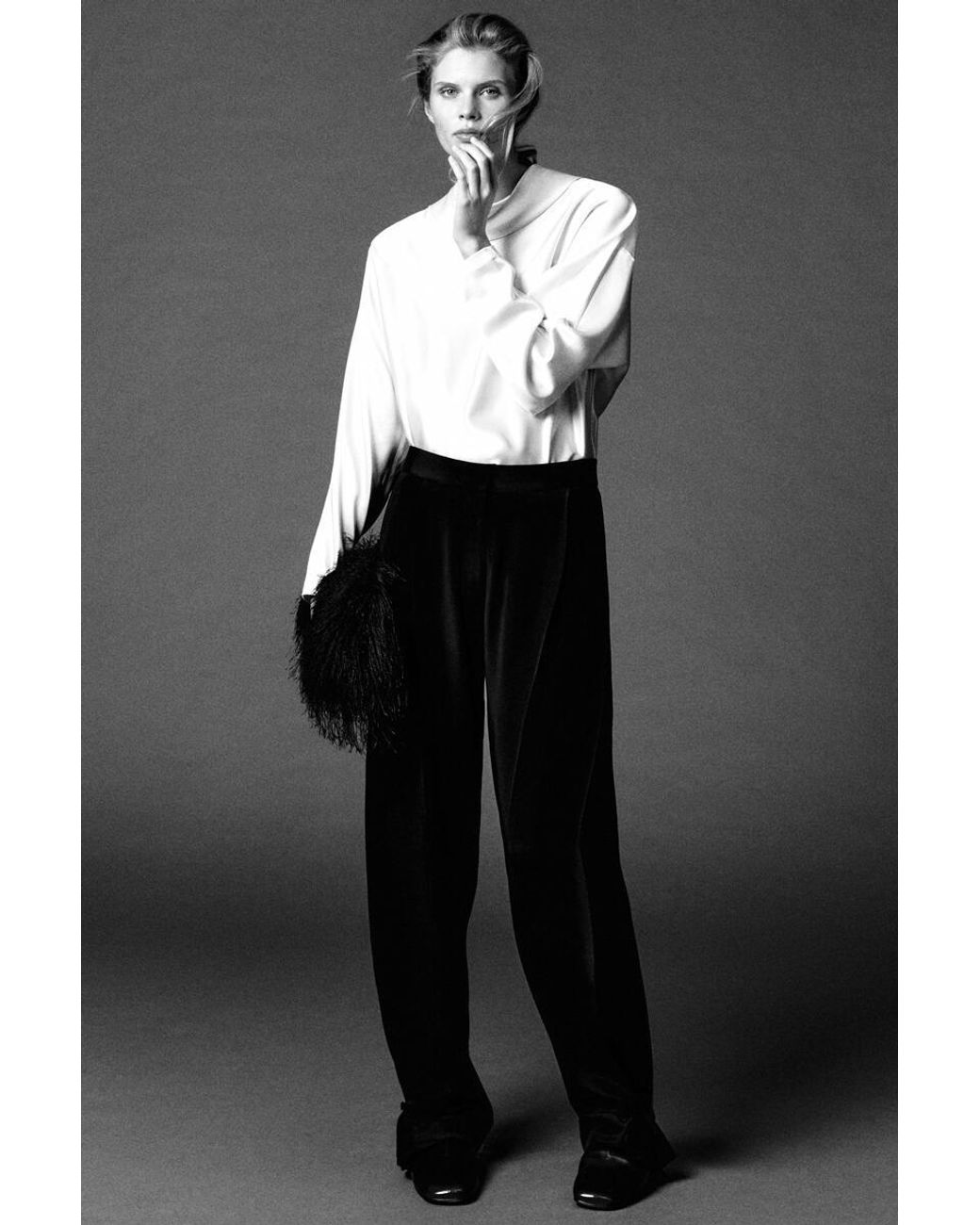 COS White Cowl-Neck Satin Blouse