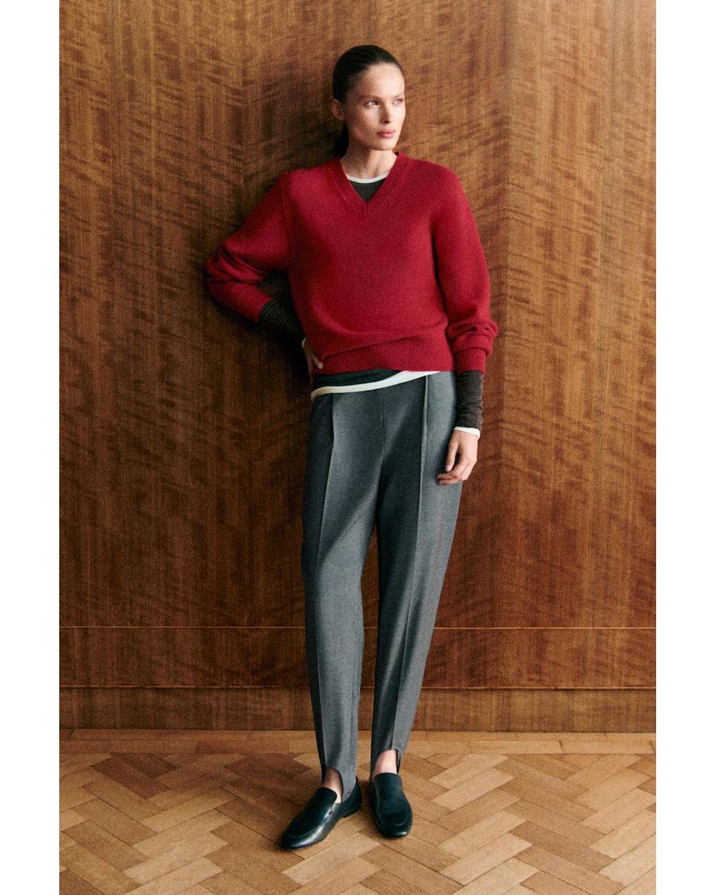 COS Red Sculpted Cashmere V-Neck Sweater