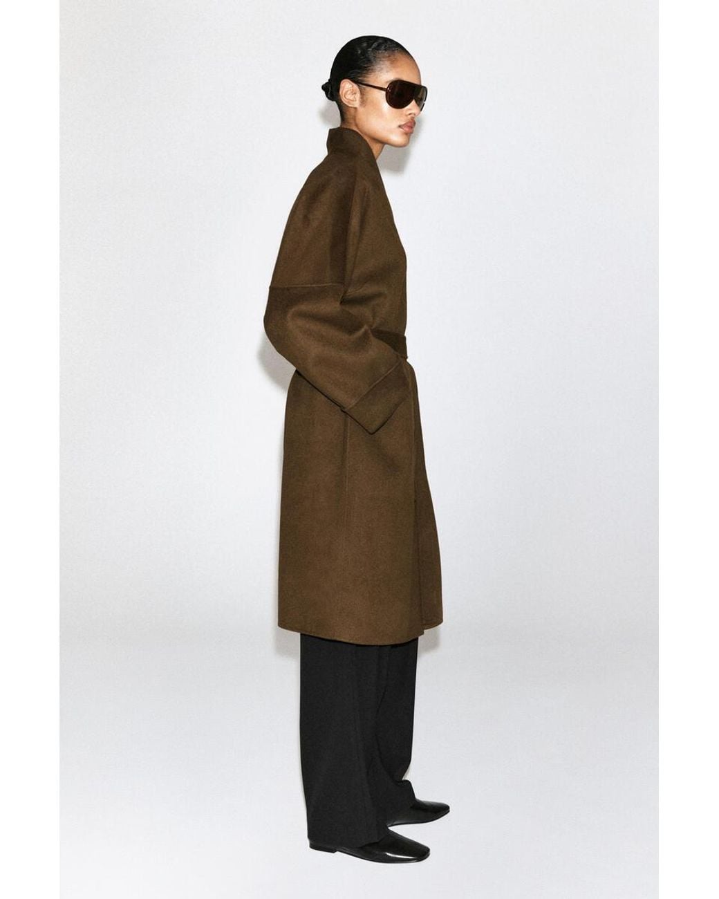 COS Brown Oversized Double-Faced Wool Shawl Coat