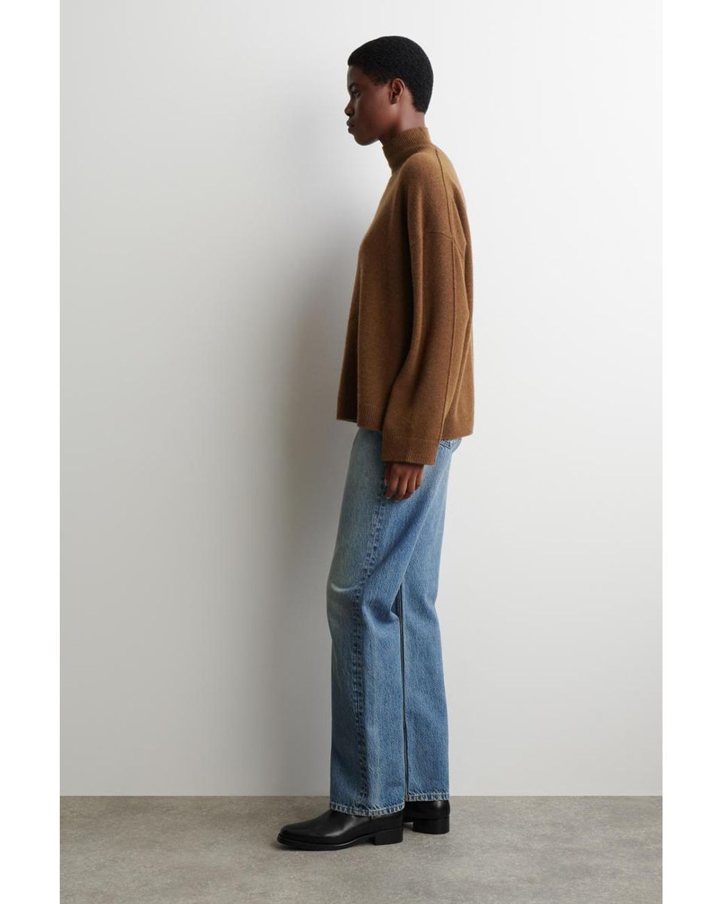 COS Brown Cashmere Mock-Neck Sweater