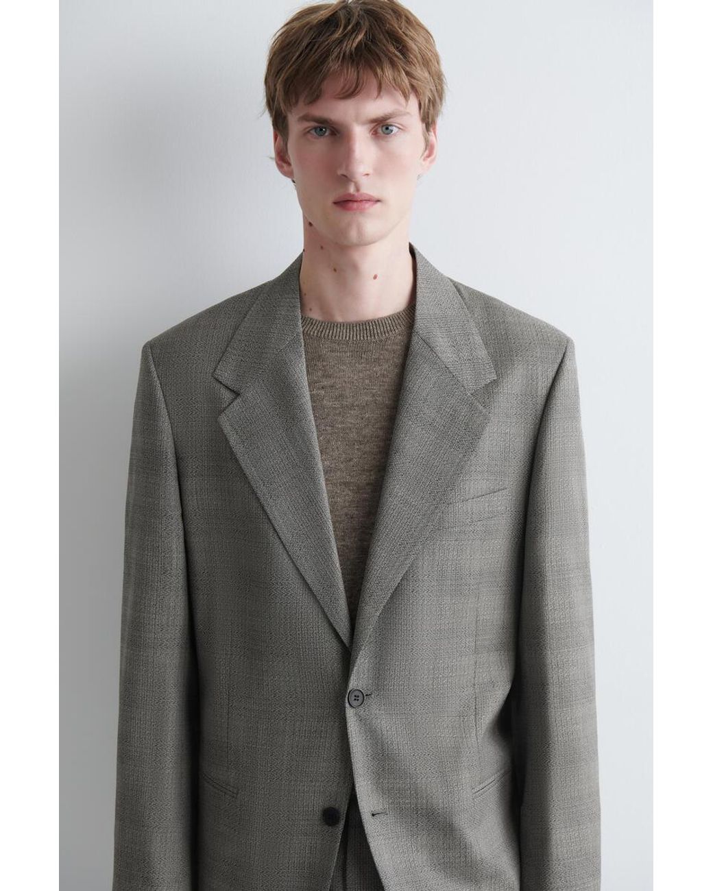 COS Gray Checked Textured-Wool Blazer for men