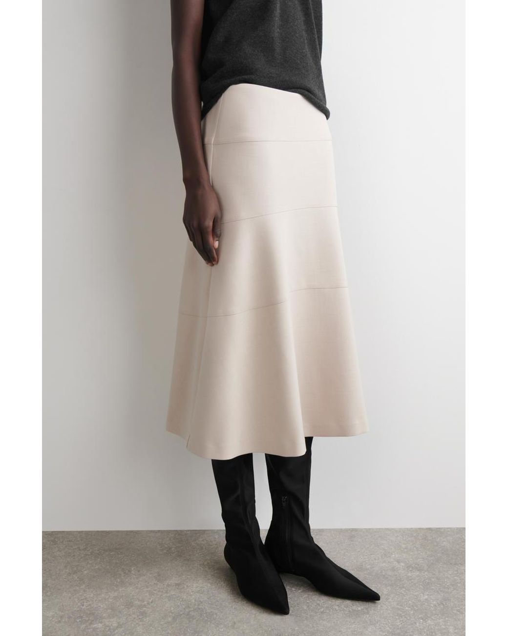 COS White Curved A-Line Midi Skirt