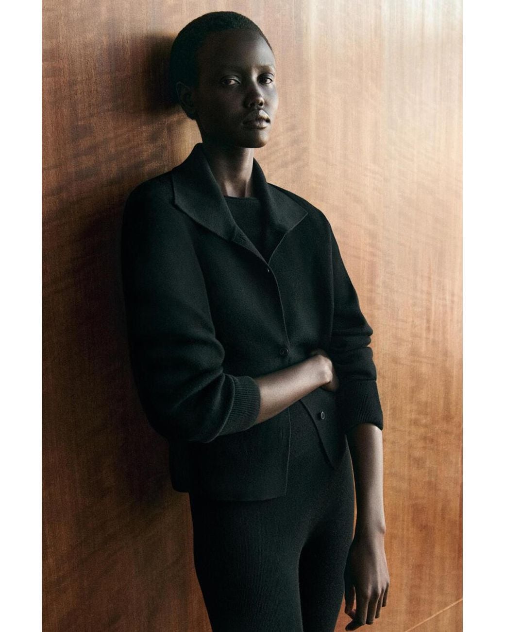 COS Black Merino Wool Funnel-Neck Cardigan