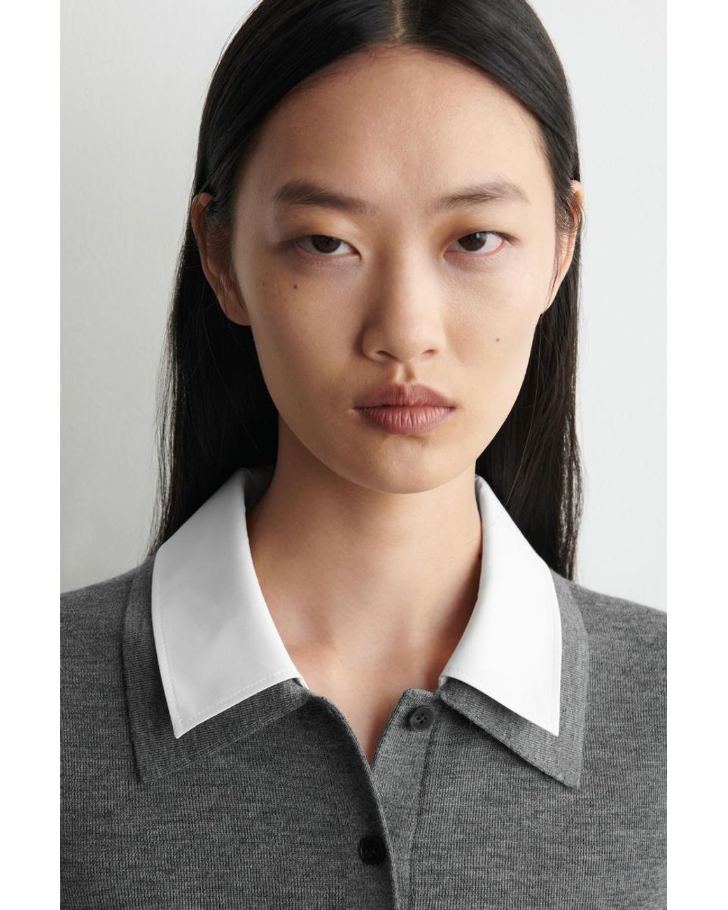COS Gray Layered-Collar Merino Wool Mini Dress