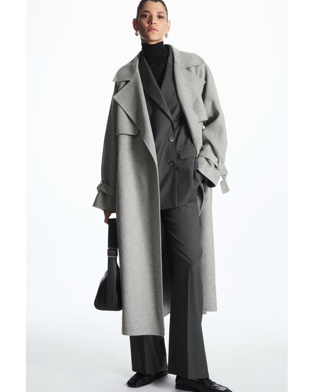 COS Double-faced Wool Trench Coat in Gray | Lyst