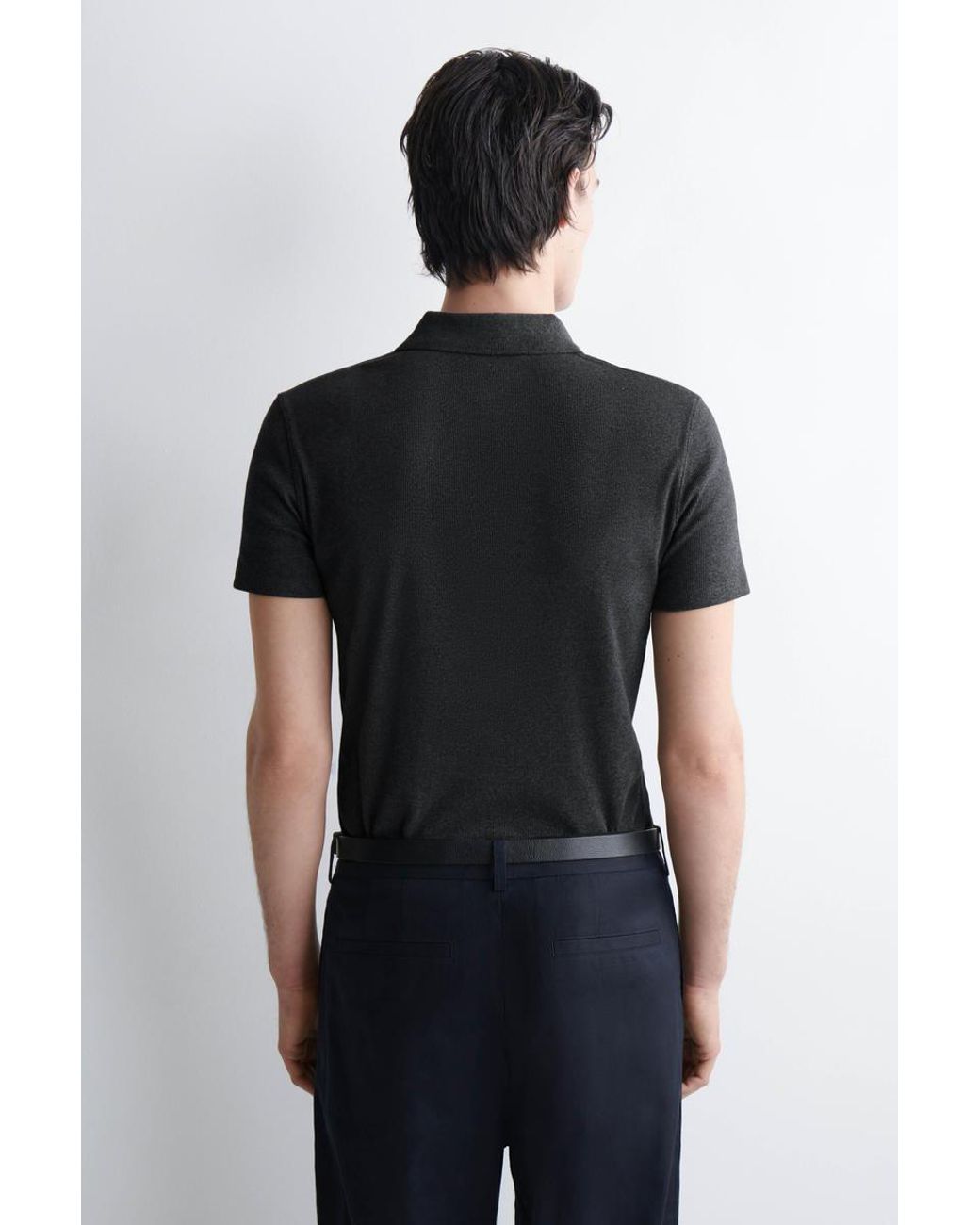 COS Black Slim Ribbed Cotton Polo Shirt for men