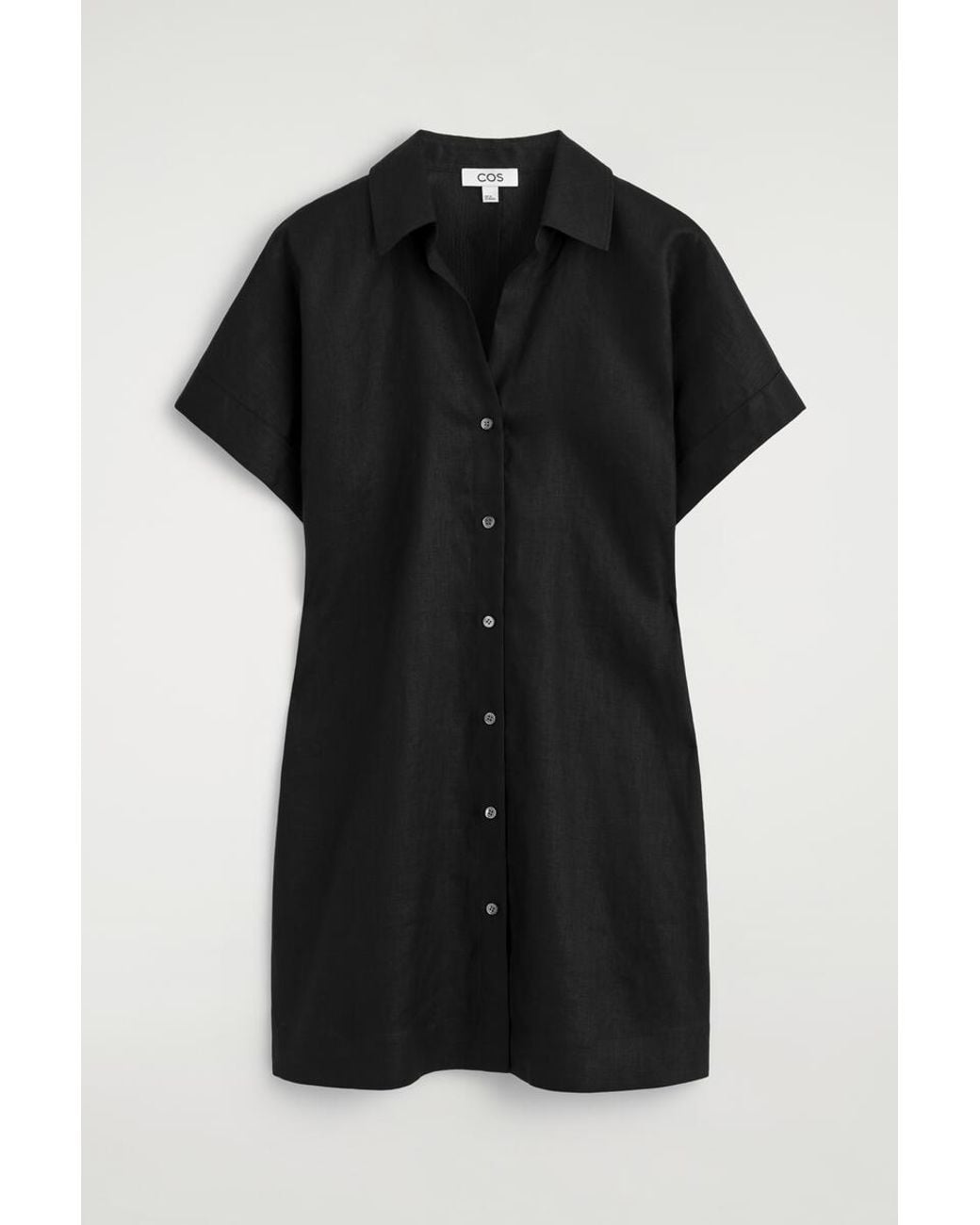 COS Black Open-Collar Linen Mini Shirt Dress