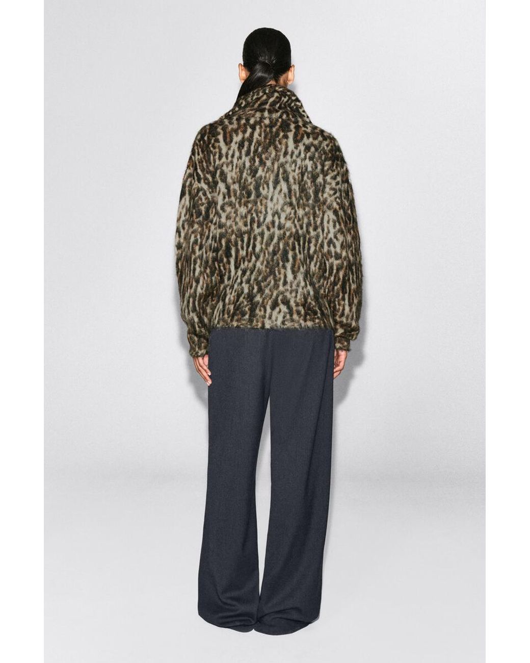 COS Brown Leopard-Jacquard Zip-Up Jumper