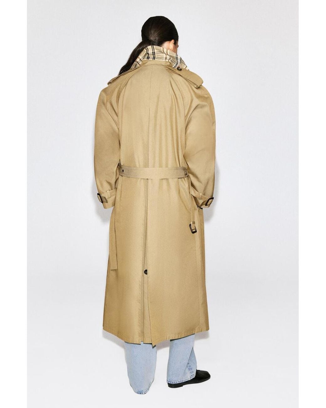 COS Natural Check-Detail Belted Cotton Trench Coat