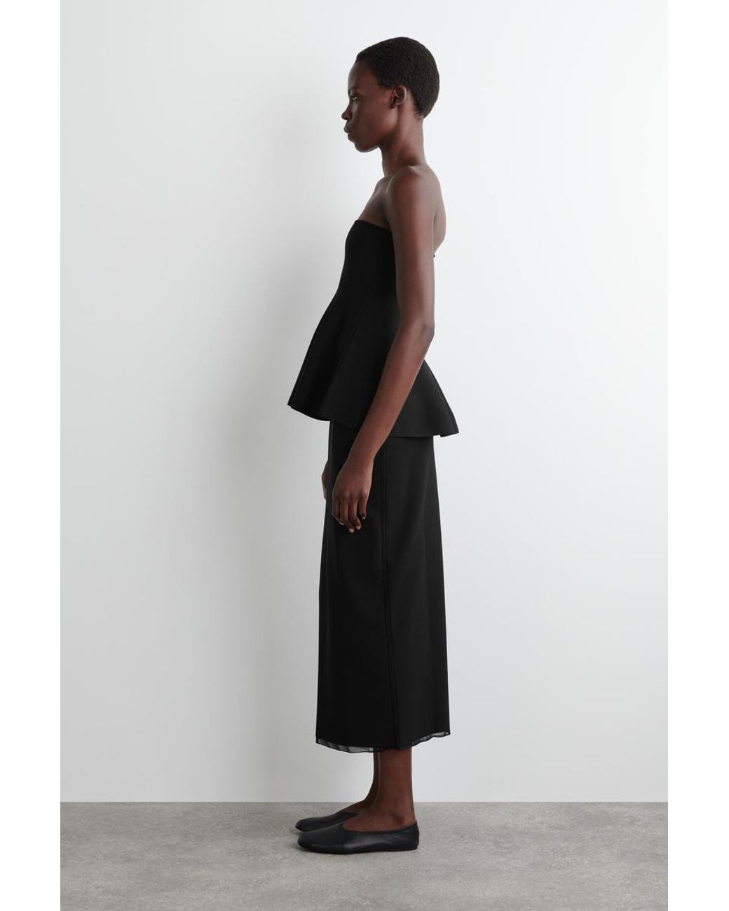 COS Black Sheer-Detail Knitted Peplum Top