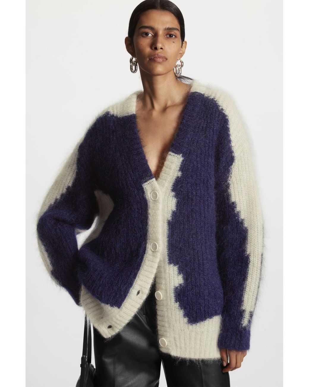 COS Mohair Oversized V-neck Cardigan in Blue | Lyst
