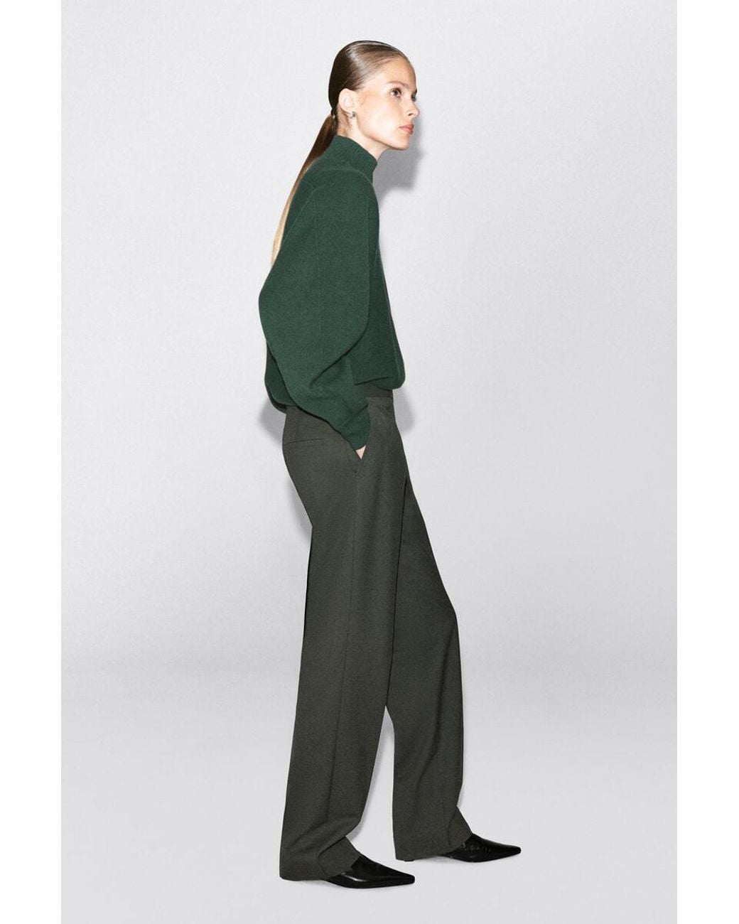 COS Green Tailored Twill Flared Pants