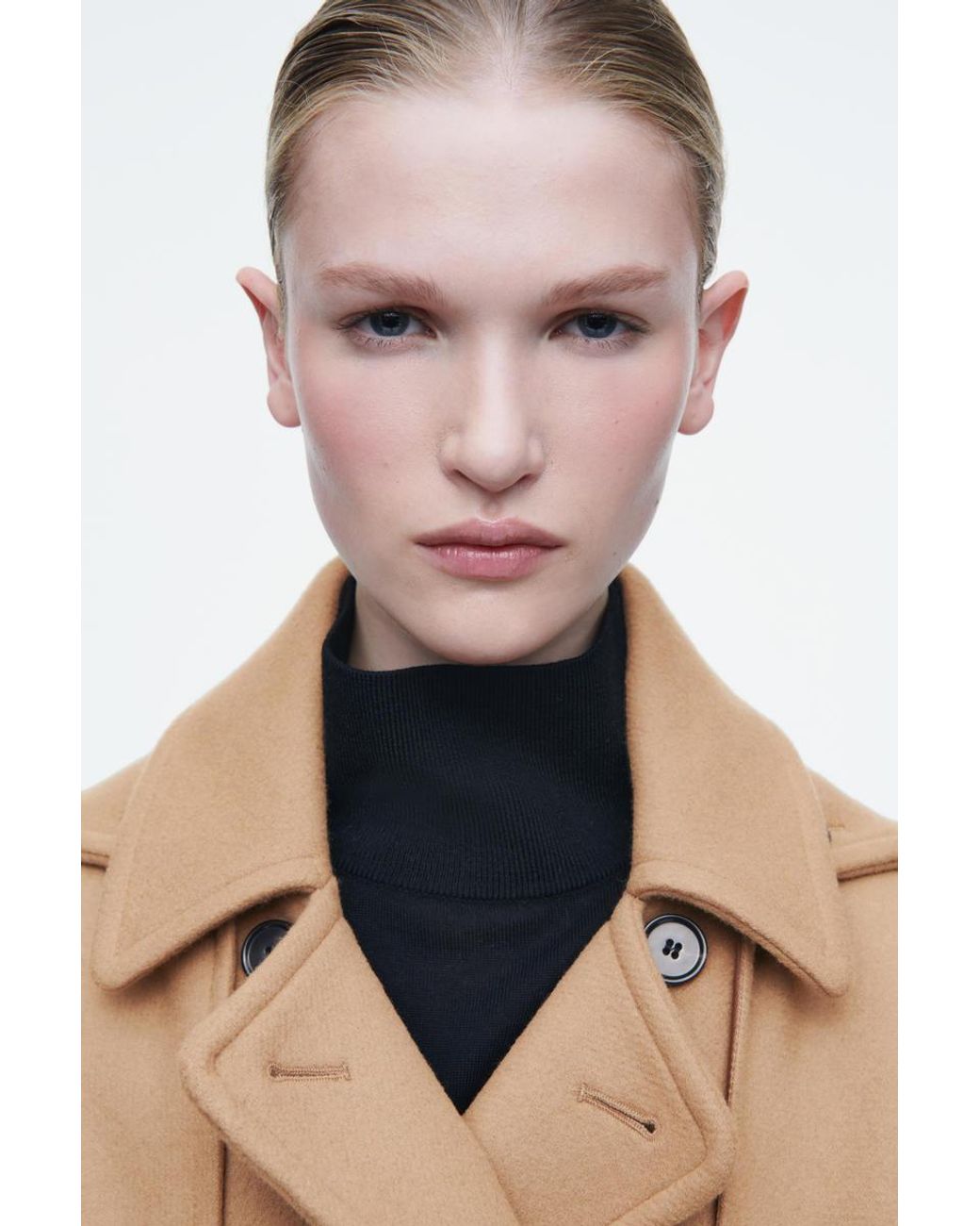 COS Hooded Wool Duffle Coat in Natural | Lyst