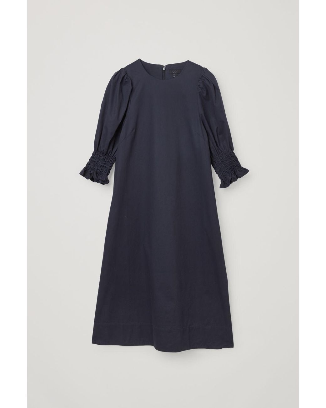 COS Cotton Smocked Puff Sleeve Dress in Blue - Lyst