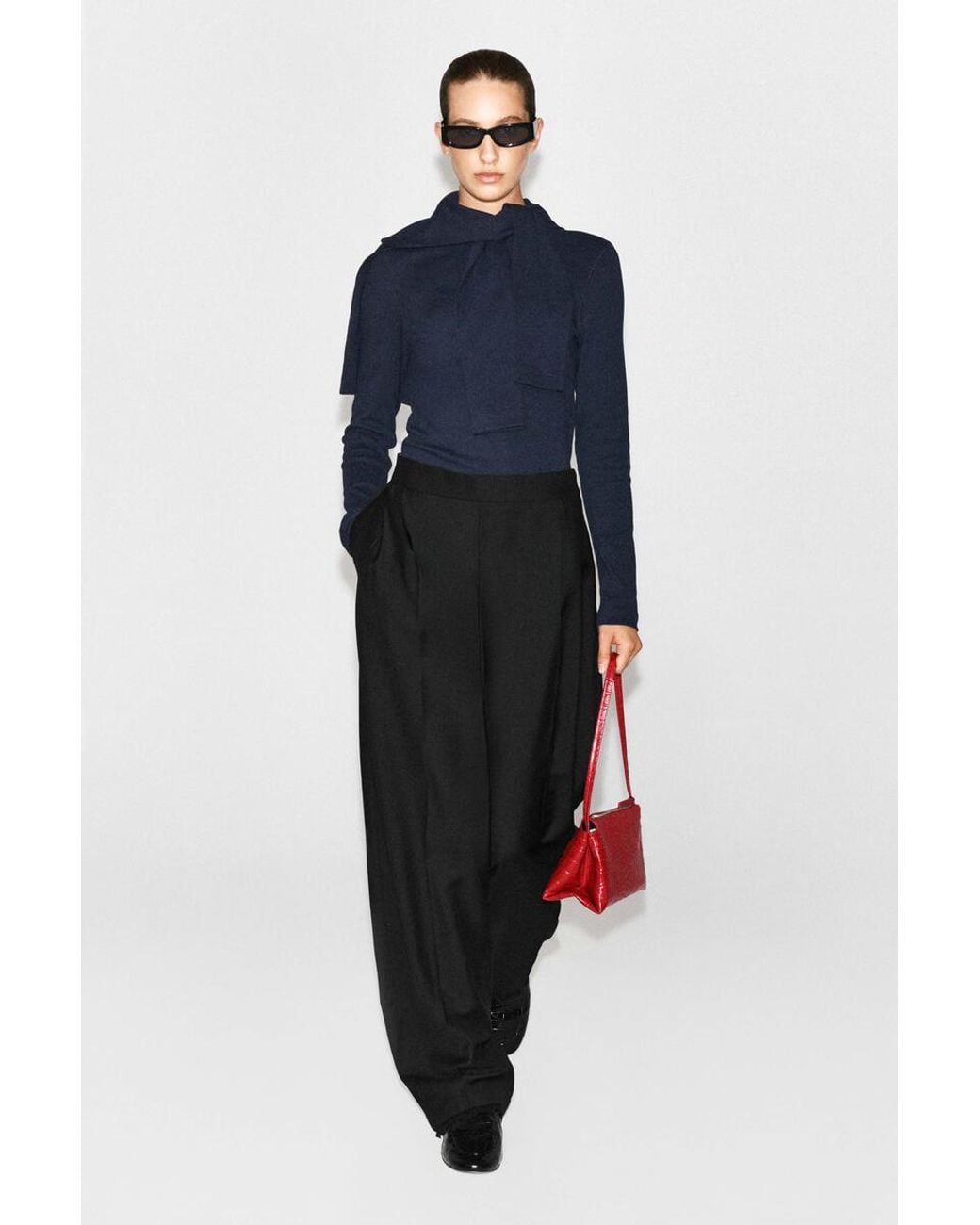COS Blue Slim Ribbed Cotton Long-Sleeved Top