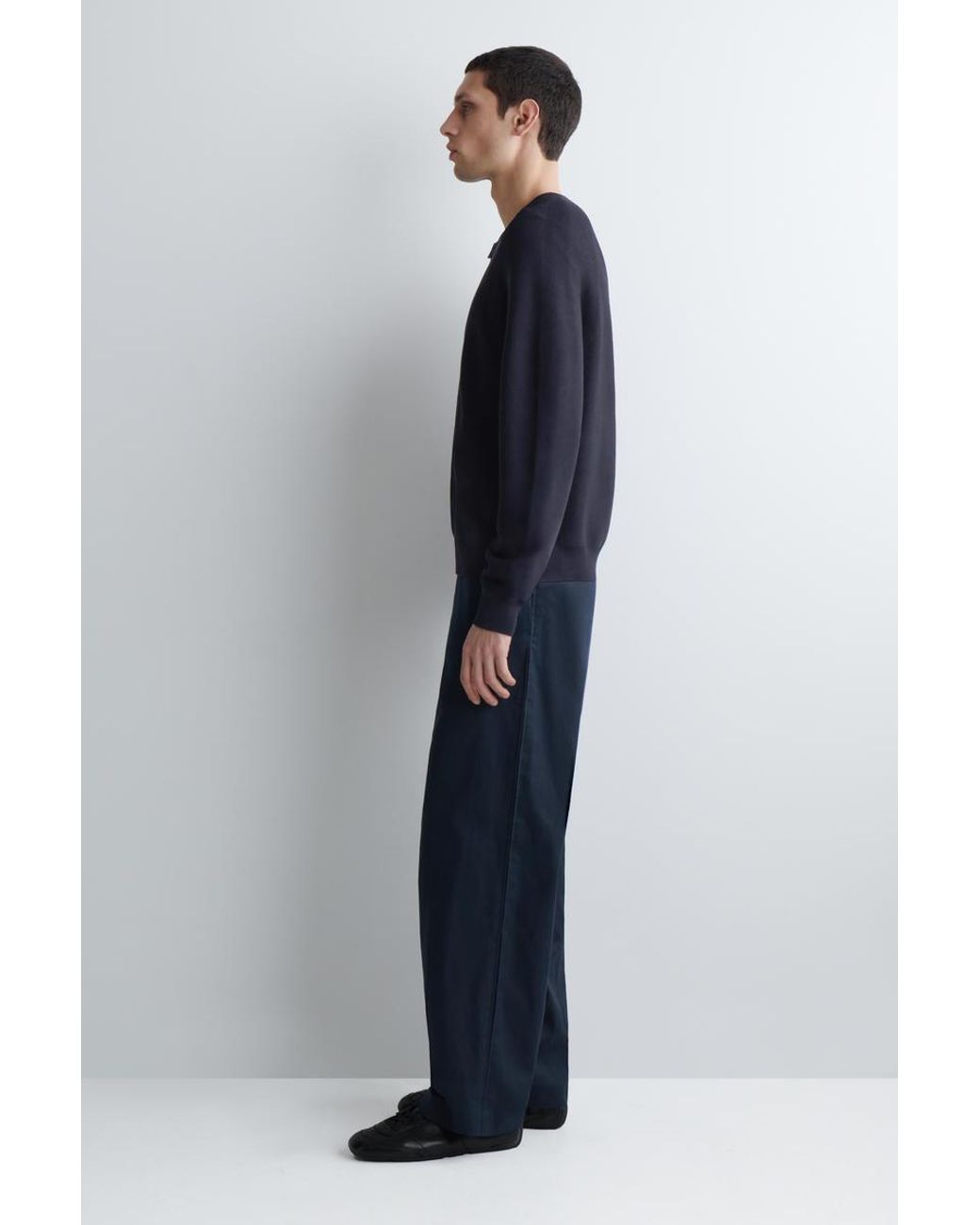 COS Blue Racer-Neck Knitted Jacket for men