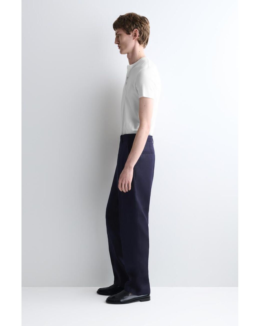 COS Blue Relaxed Linen Tapered Trousers for men