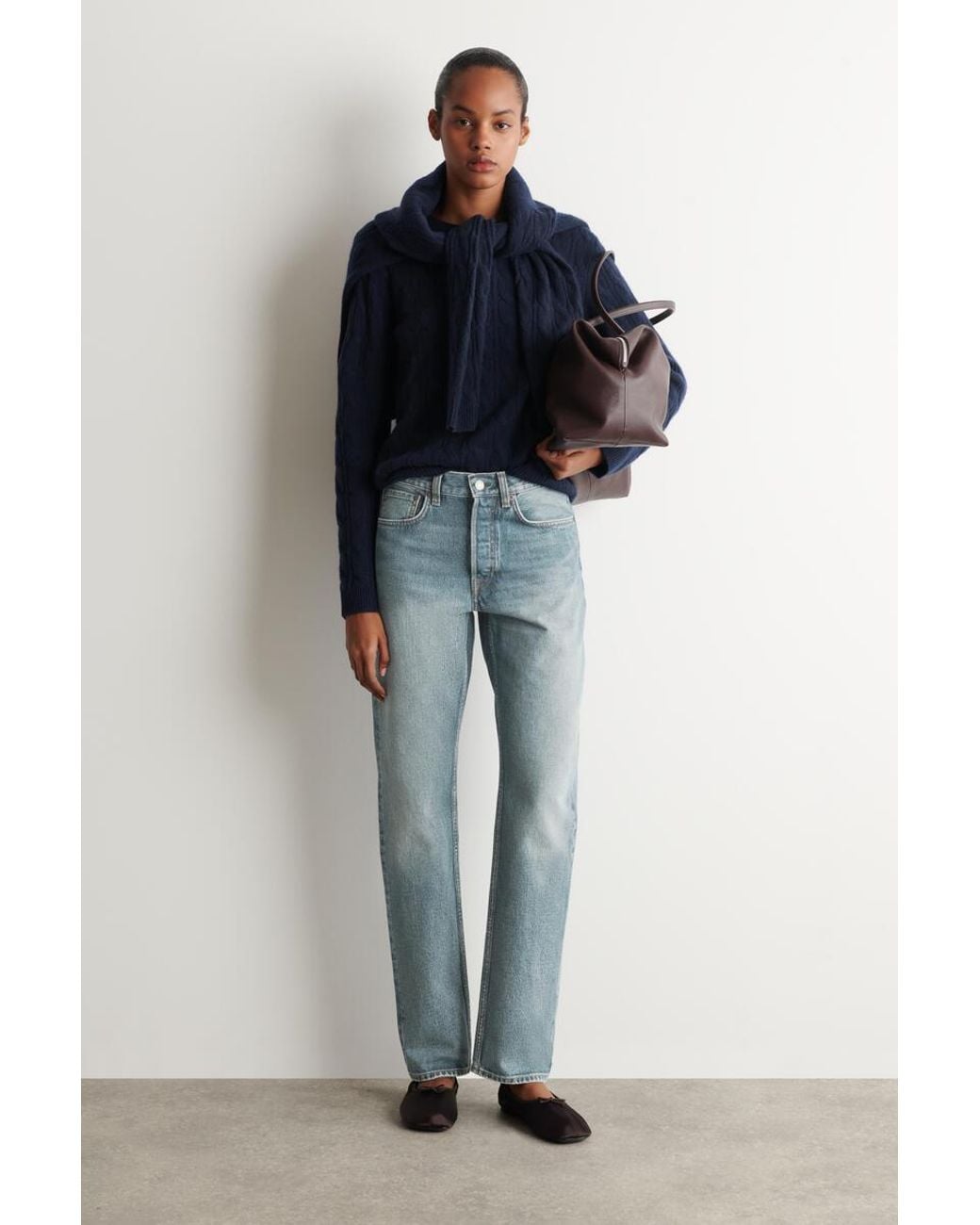 COS Blue Cable-Knit Pure Cashmere Sweater