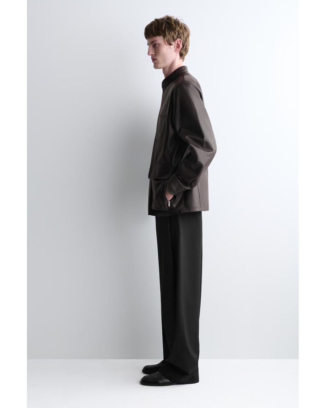 COS Black Burnished Nappa Leather Jacket for men