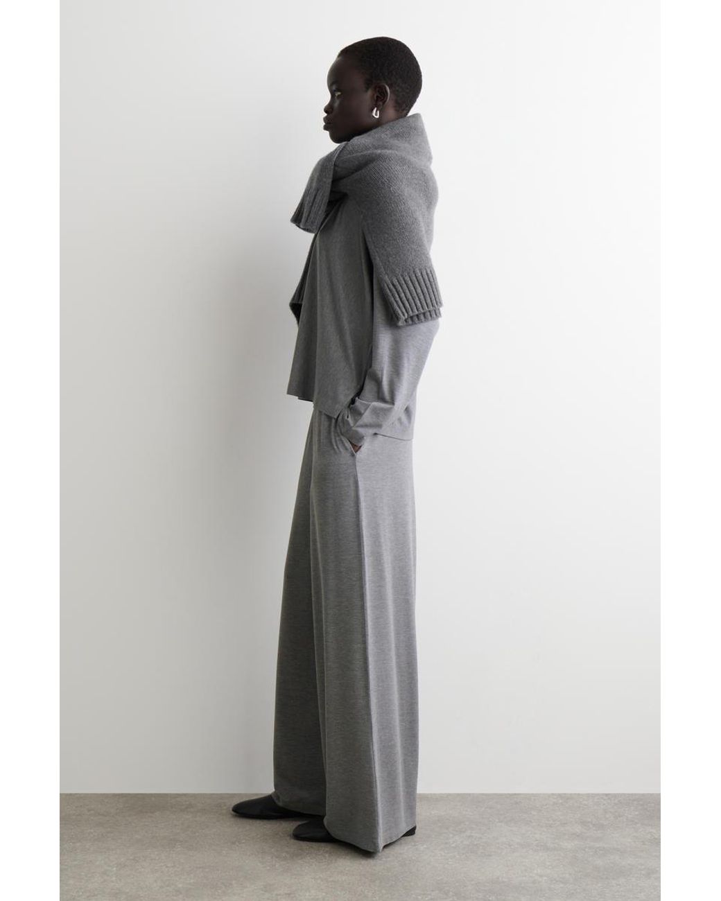 COS Gray Fluid Jersey Wide-Leg Pants