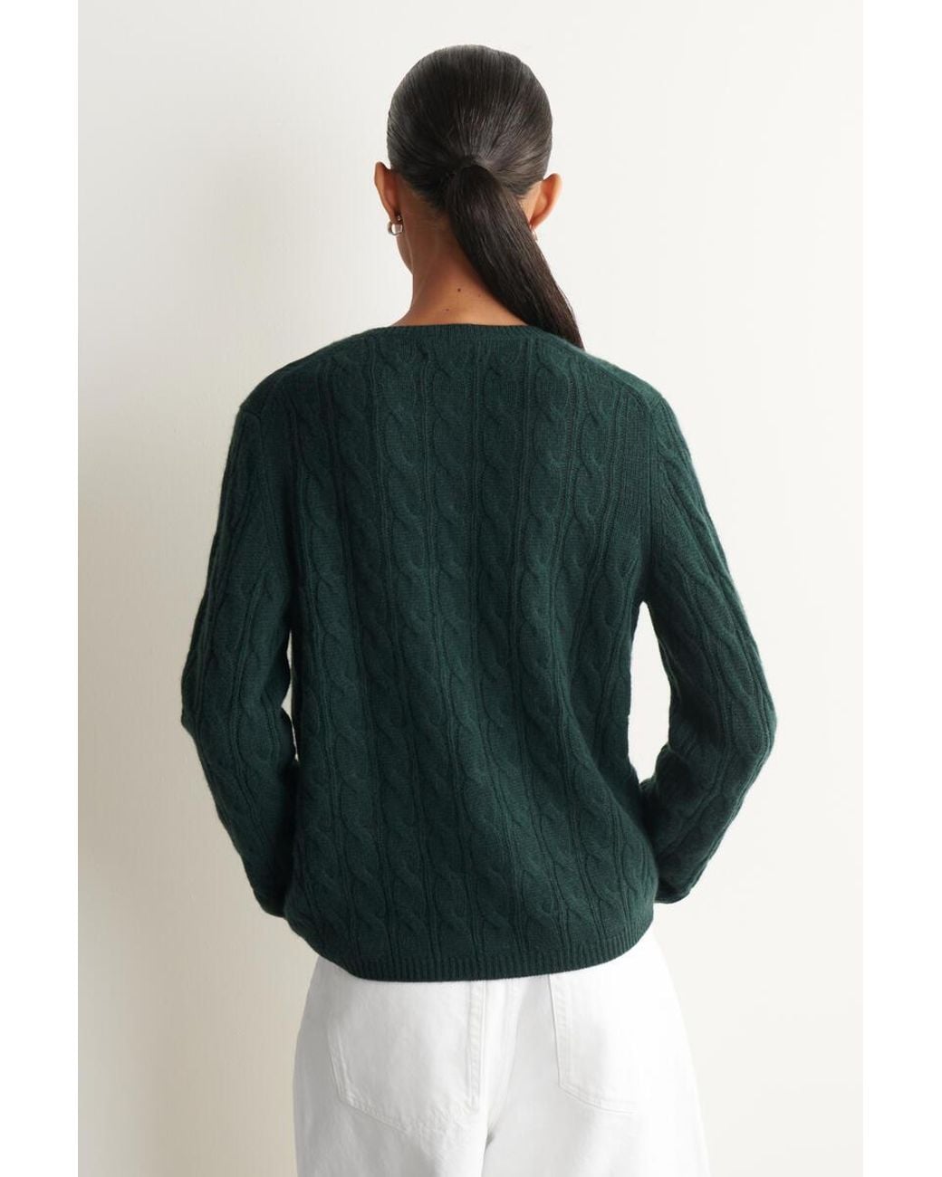 COS Green Cable-Knit Pure Cashmere Cardigan