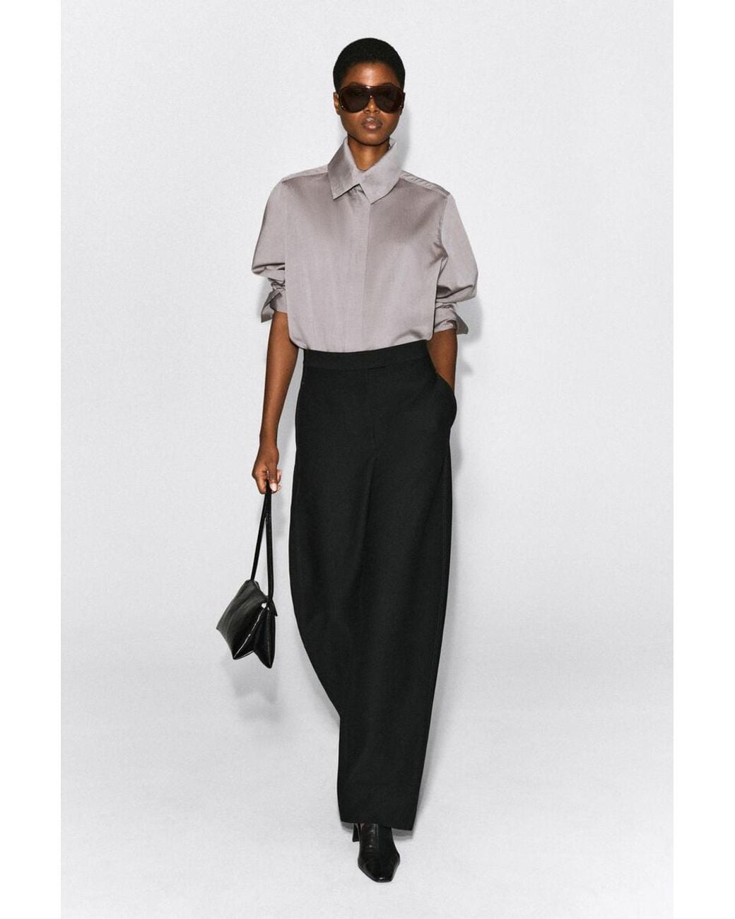 COS Black Topstitched Barrel-Leg Pants