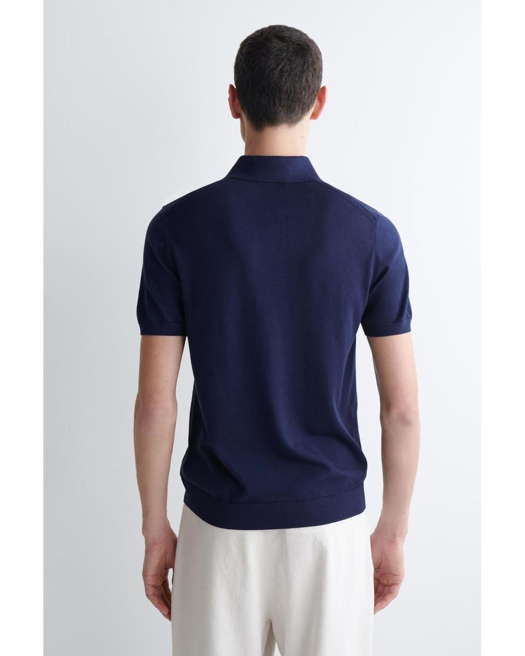 COS Black Slim Knitted Silk Polo Shirt In Navy for men