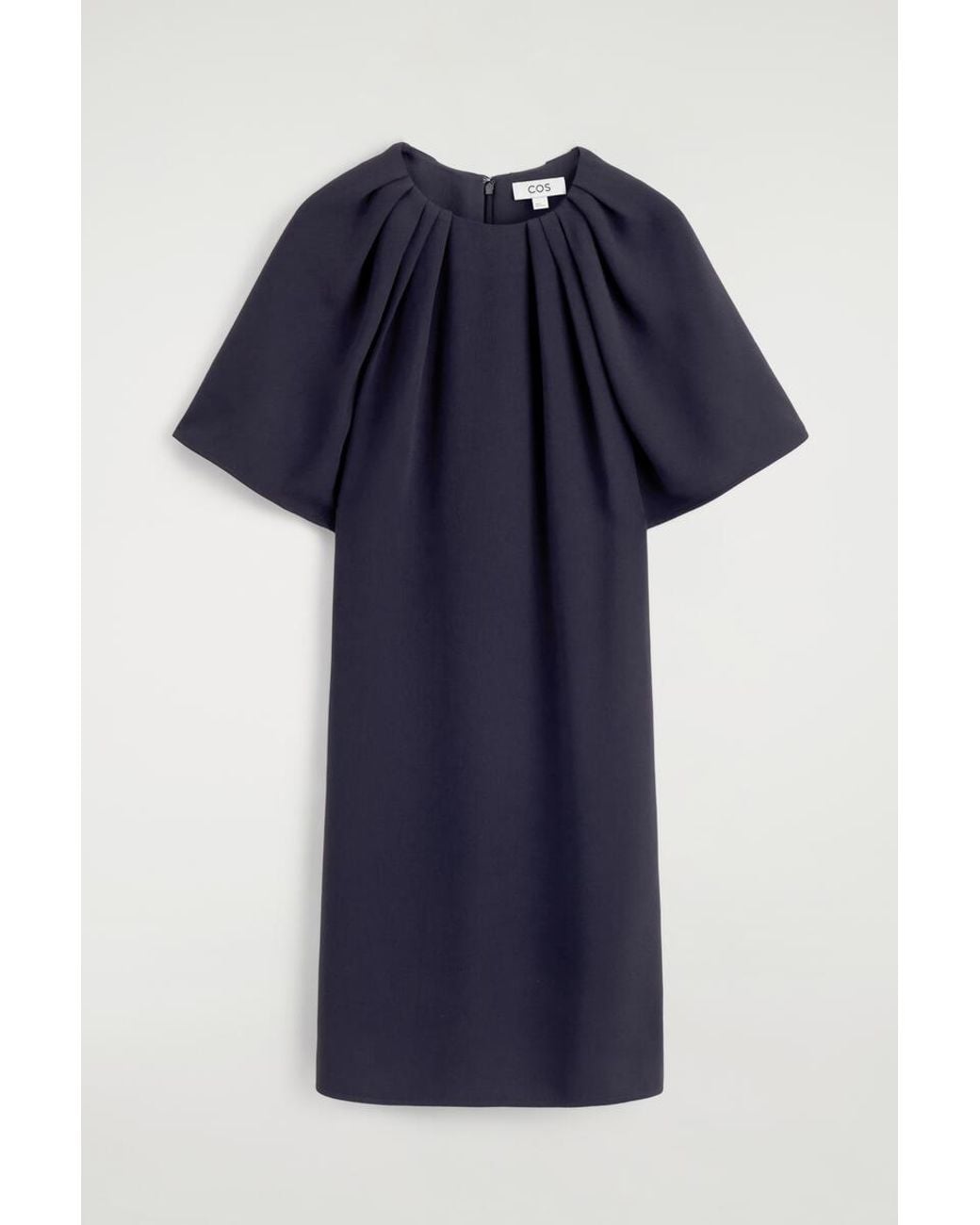 COS Blue Gathered Short-Sleeved Mini Dress