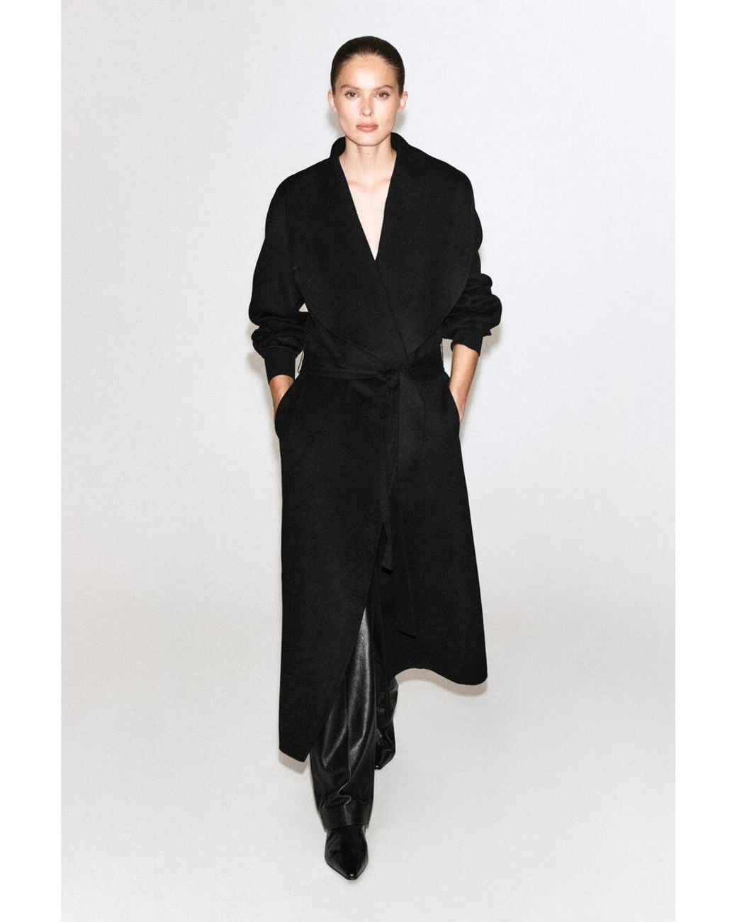 COS Black Double-Faced Wool Shawl-Collar Coat