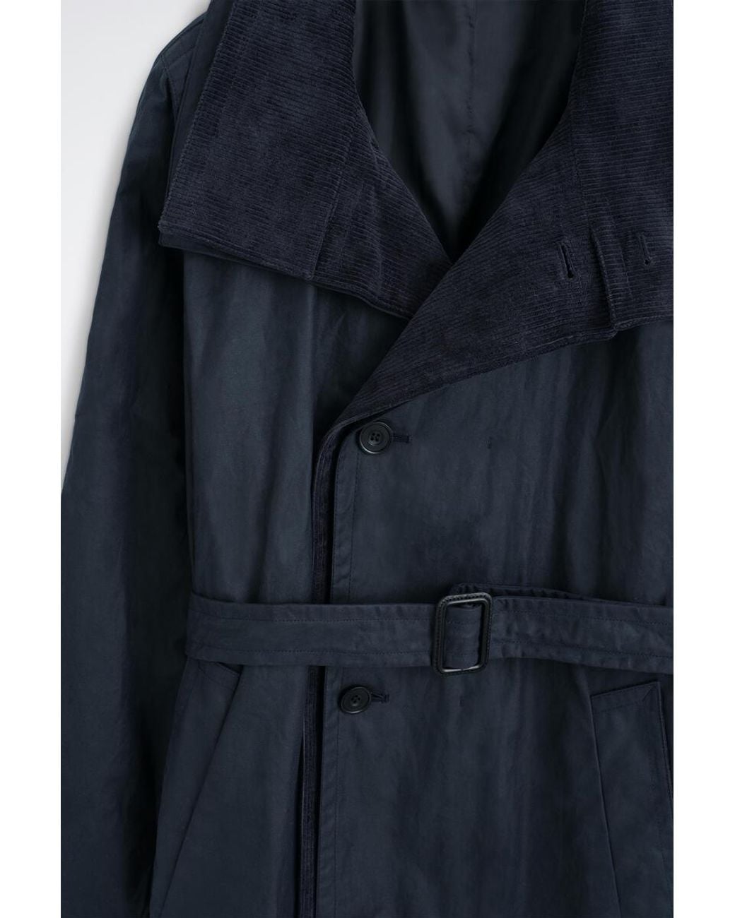 COS Blue Corduroy-Detail Waxed-Cotton Trench Coat for men
