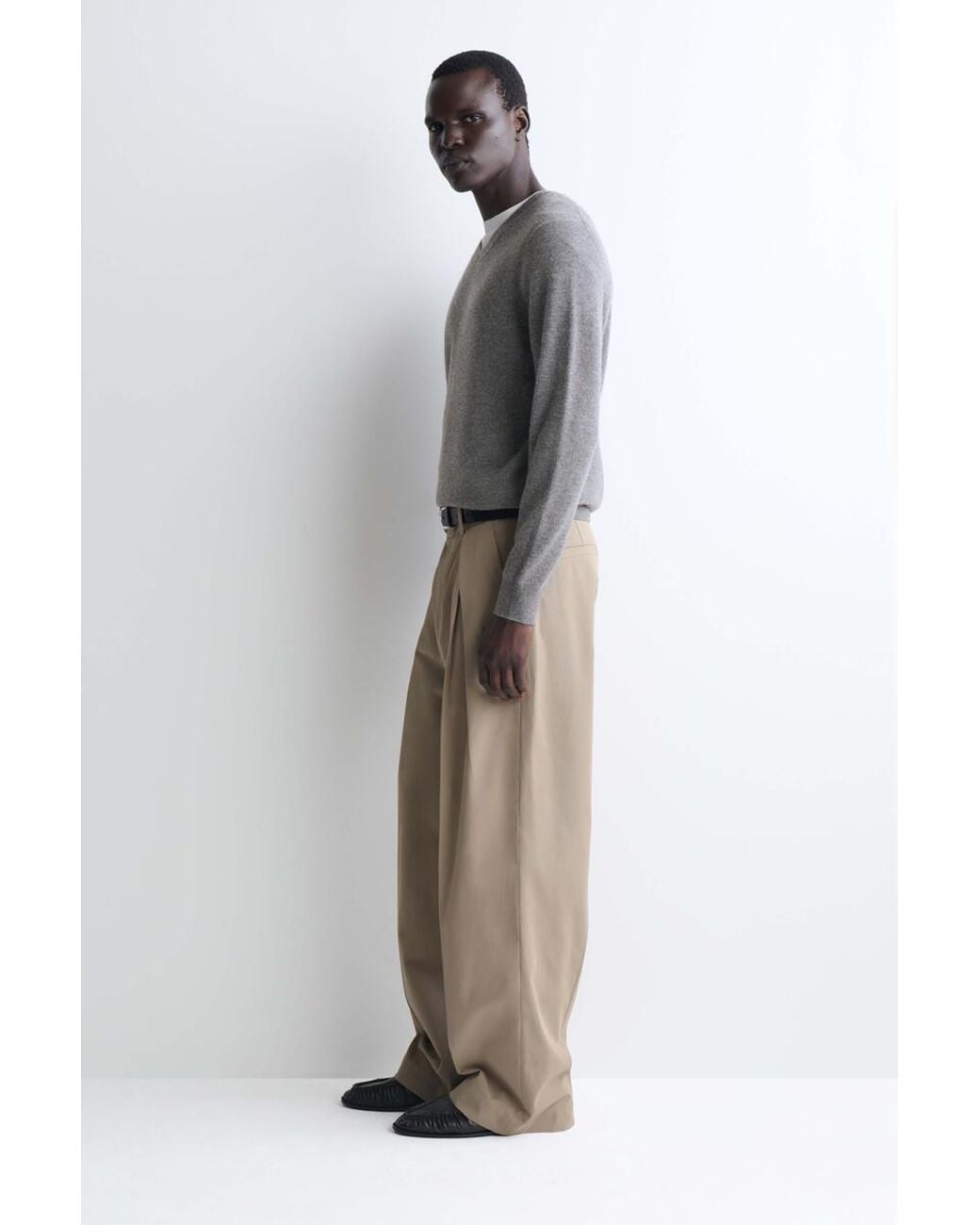 COS Natural Pleated Cotton Relaxed-Fit Wide-Leg Pants for men