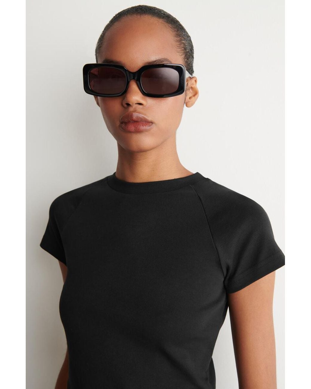 COS Black Slim Cotton Raglan T-Shirt