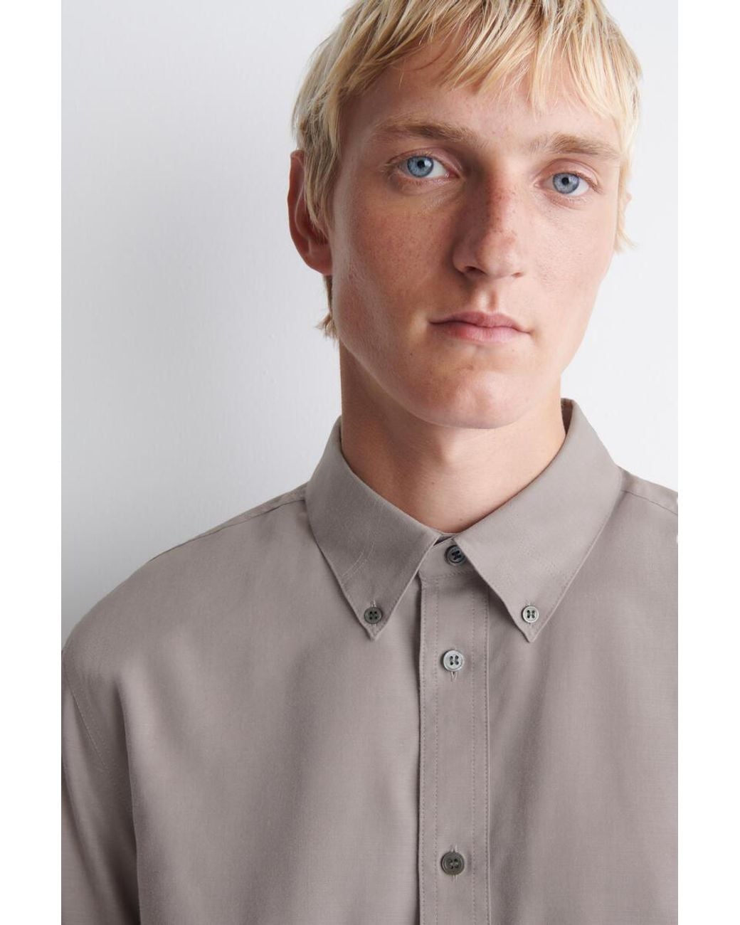 COS Gray Button-Down Collar Brushed Oxford Shirt for men