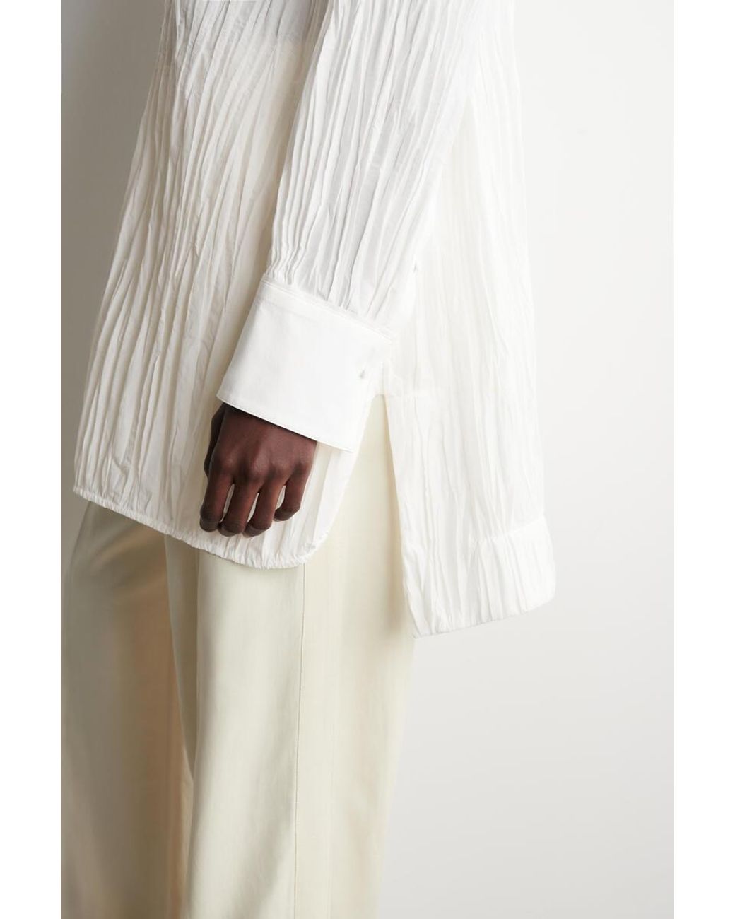COS White Bib-Front Crinkled-Cotton Shirt