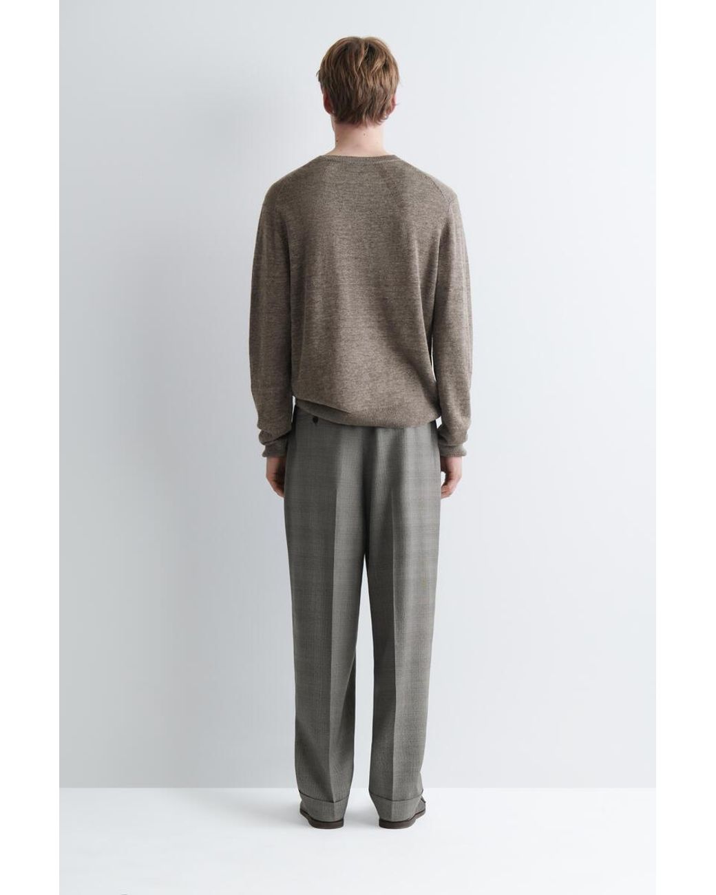 COS Gray Checked Textured-Wool Relaxed-Fit Tapered Pants for men