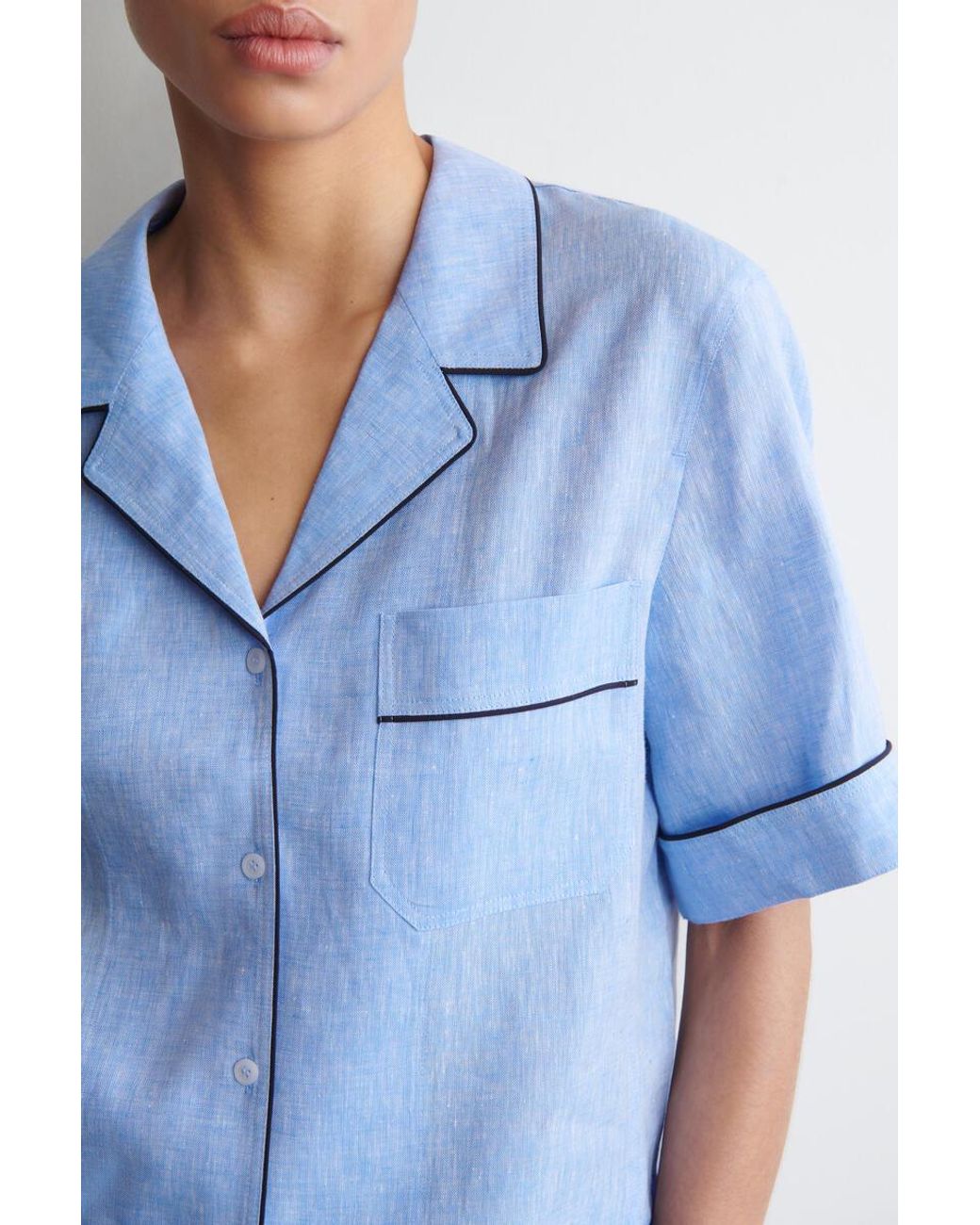 COS Blue Contrast-Piped Linen Resort Shirt