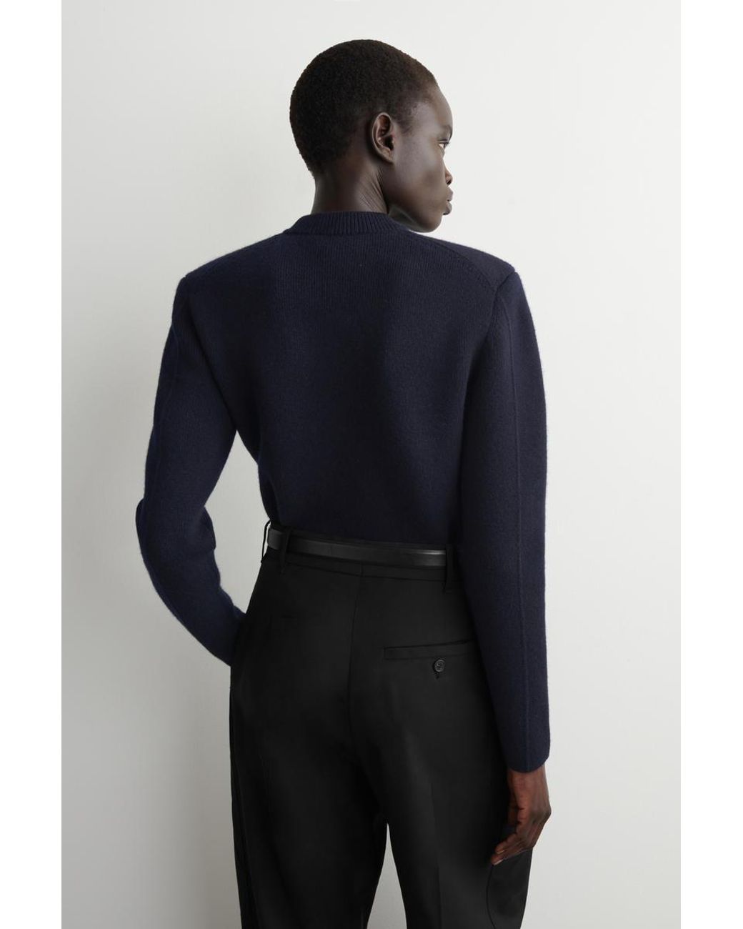 COS Blue Sculpted-Shoulder Merino Wool Sweater