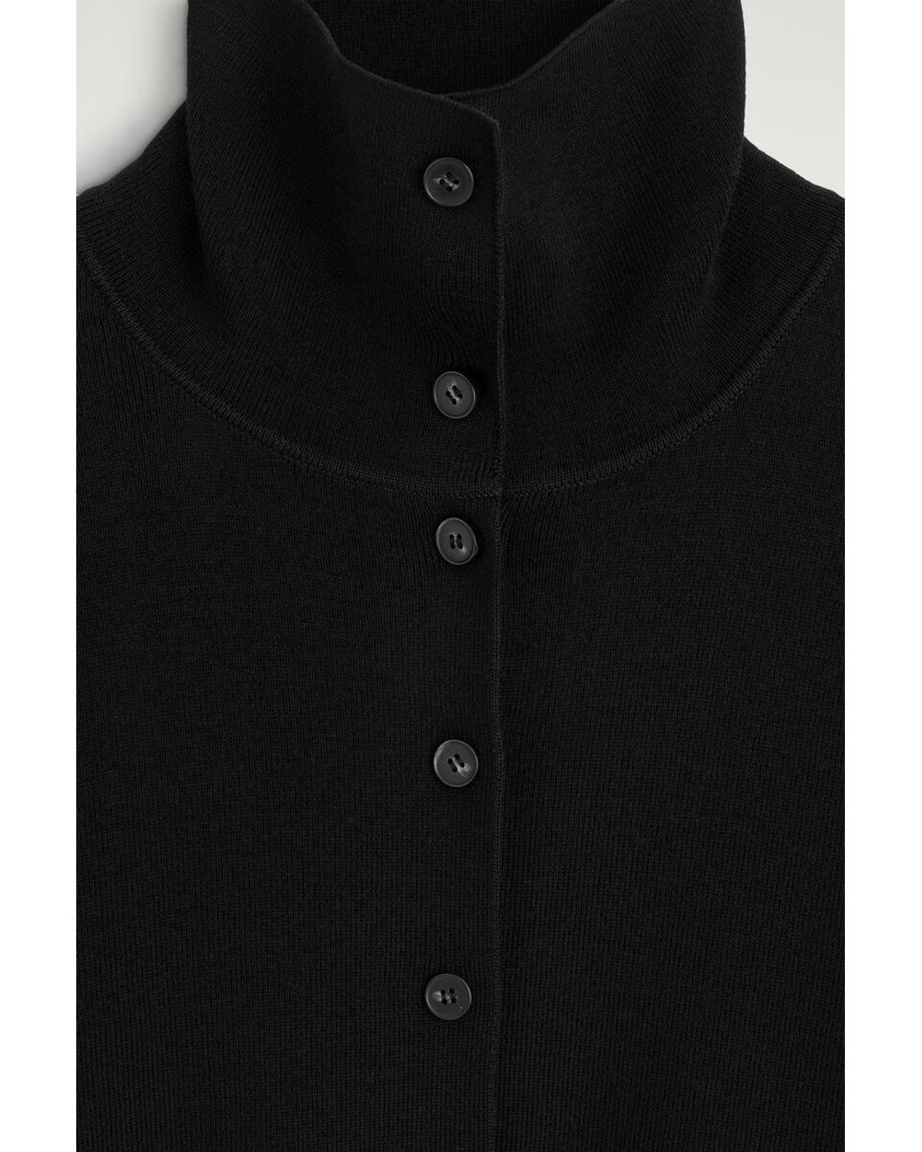 COS Black Merino Wool Funnel-Neck Cardigan