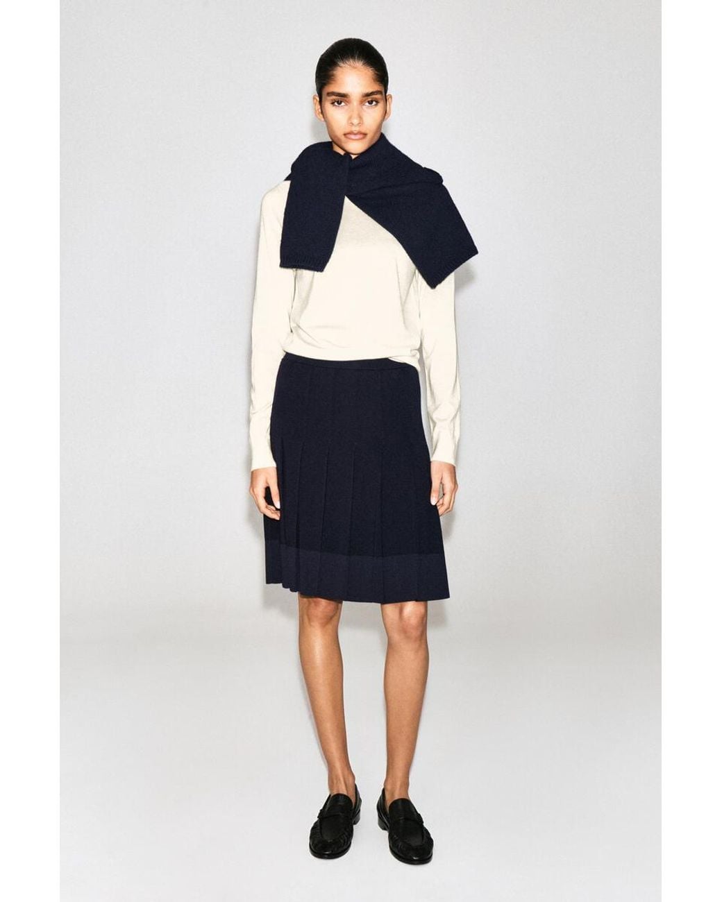 COS Blue Pleated Merino Wool Midi Skirt