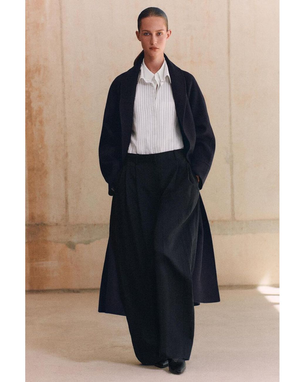 COS Blue Shawl-Collar Double-Faced Wool Long Coat