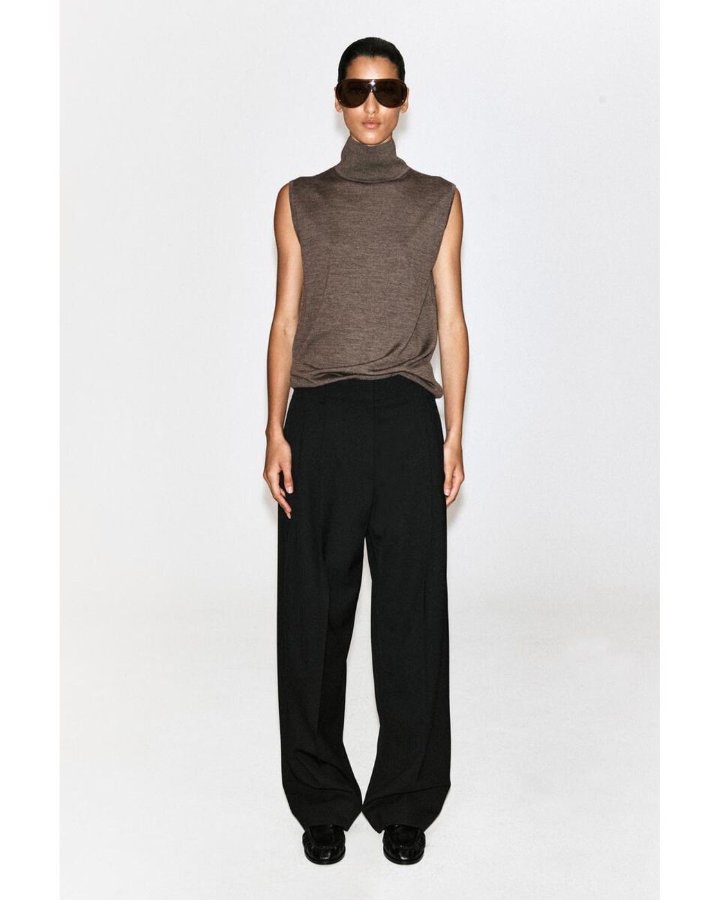 COS Brown Merino Wool Mock-Neck Tank